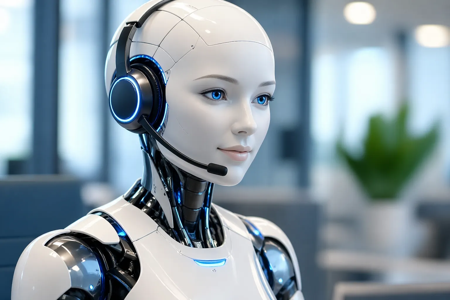 Een moderne, futuristische digitale assistent in een strakke visuele stijl.