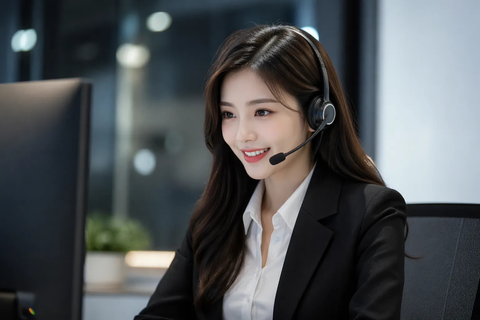 Professionele AI-salesagent in een modern kantoor, klantgericht en efficiënt.