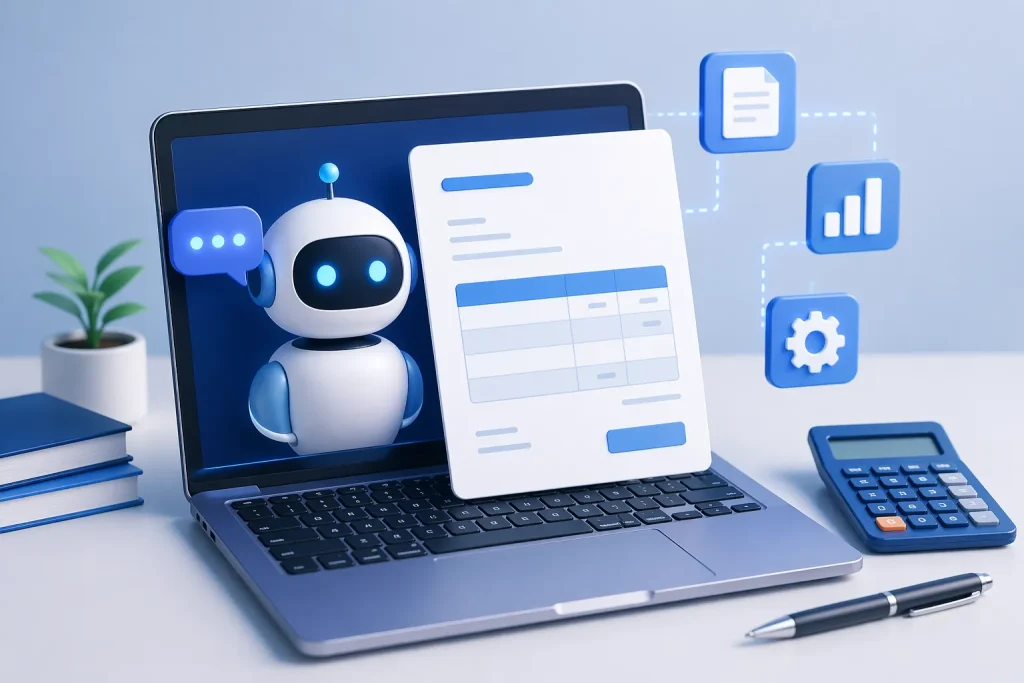 Moderne visualisatie van een AI-tool die automatisch offertes opstelt.